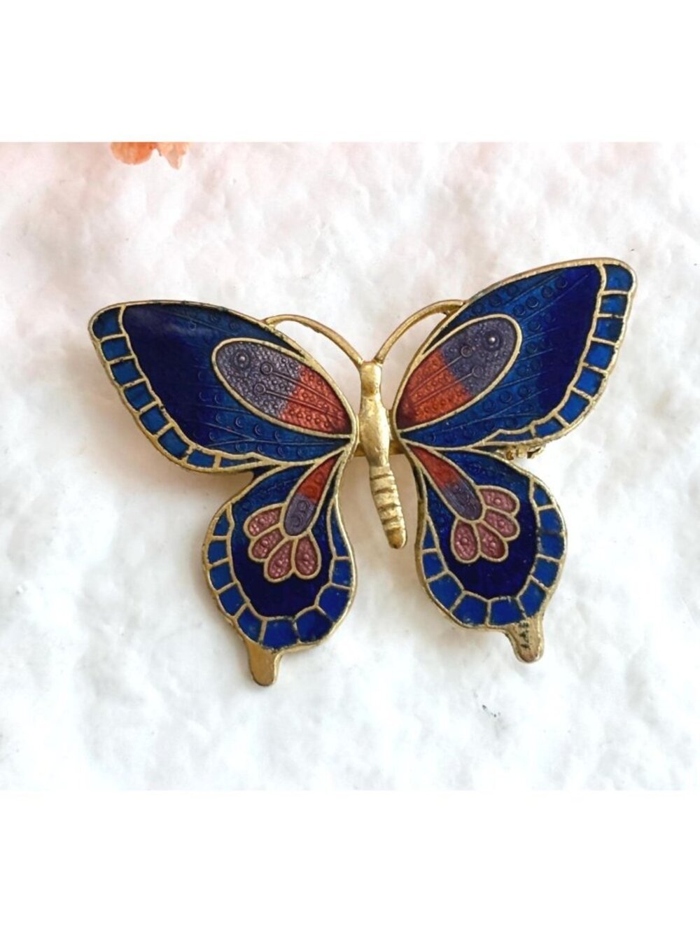 Butterfly Figural Enameled Gold Toned Vintage Brooch | Pin